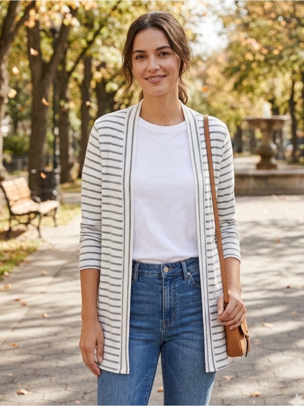 MIX by Hawthorn Striped Open Front Cardigan Grey & White Women’s Small